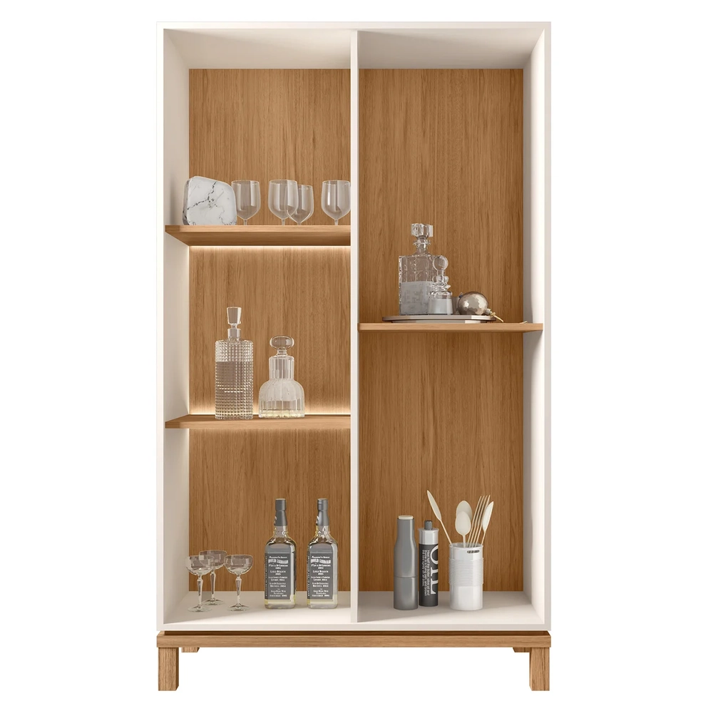 Cristaleira Porta de Vidro Com LED 90cm Lucca Off/Freijó C01 - Mpozenato