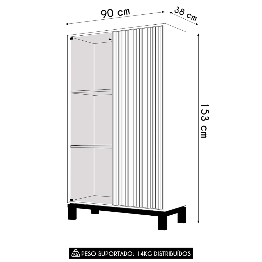 Cristaleira Porta de Vidro Com LED 90cm Lucca Areia/Freijó C01 - Mpozenato