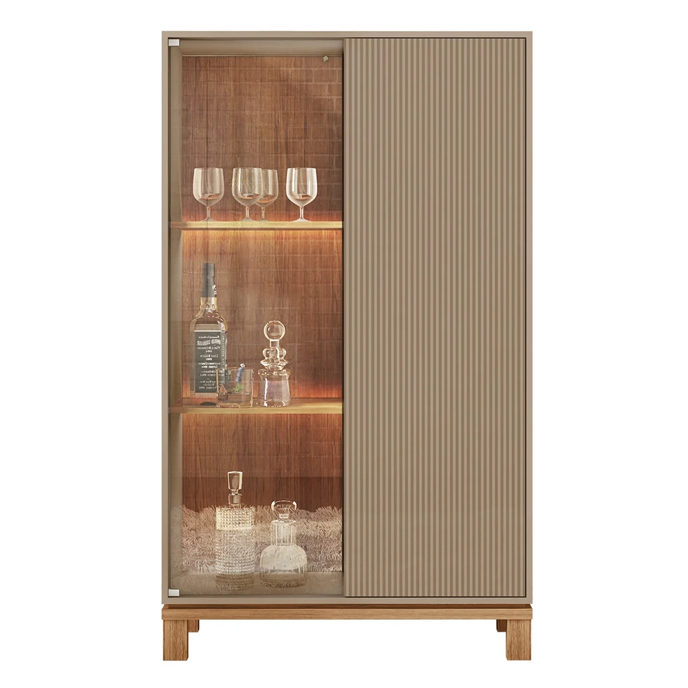 Cristaleira Porta de Vidro Com LED 90cm Lucca Areia/Freijó C01 - Mpozenato