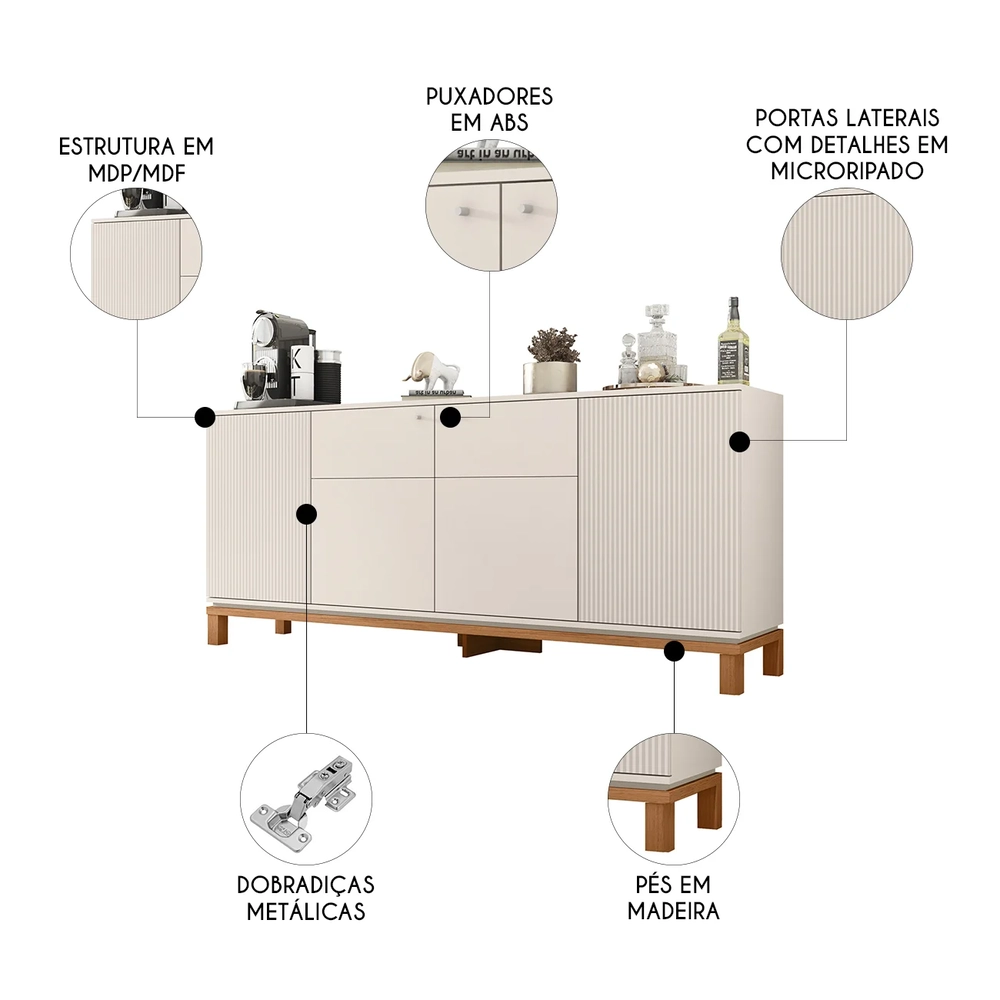 Balcão Buffet Sala de Jantar 179cm Lucca Off/Freijó C01 - Mpozenato