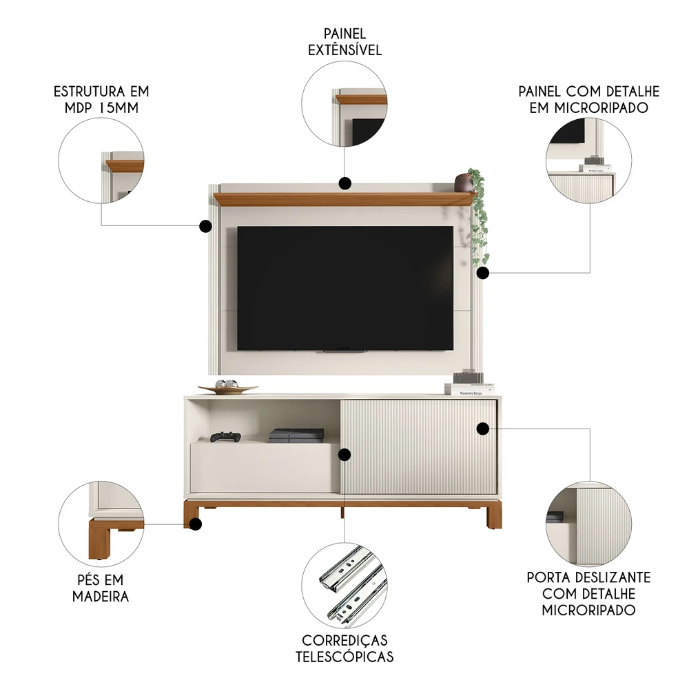 Painel Para TV 55 Pol e Rack Bancada 150cm Lucca Off/Freijó C01 - Mpozenato