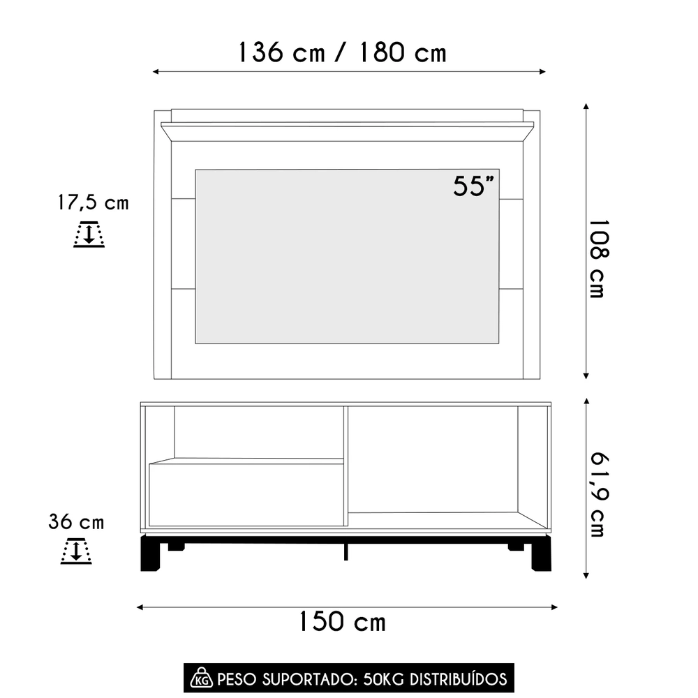 Painel Para TV 55 Pol e Rack Bancada 150cm Lucca Areia/Freijó C01 - Mpozenato