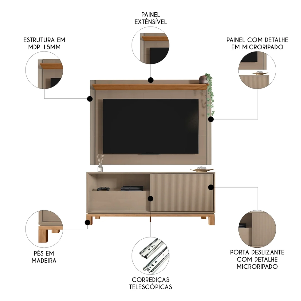 Painel Para TV 55 Pol e Rack Bancada 150cm Lucca Areia/Freijó C01 - Mpozenato