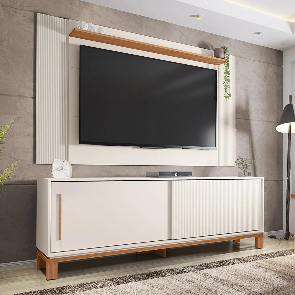 Painel Para TV 65 Pol e Rack Bancada 180cm Lucca Off/Freijó C01 - Mpozenato
