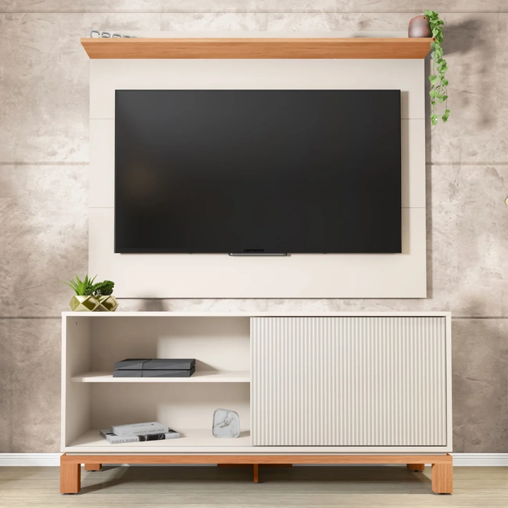 Painel Para TV 45 Pol e Rack Bancada 136cm Lucca Off/Freijó C01 - Mpozenato