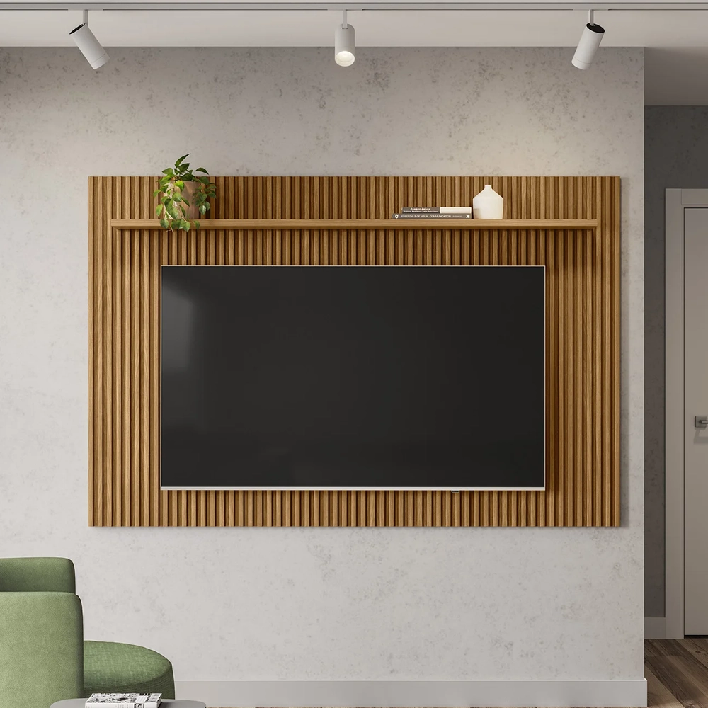 Painel TV 75 Pol 201cm Ripado com Prateleira Benty Nature L06 - Mpozenato
