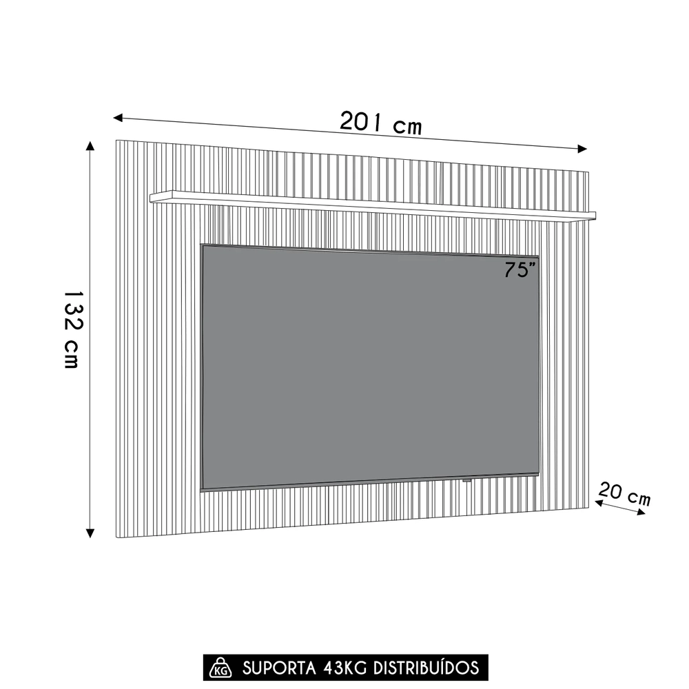 Painel TV 75 Pol 201cm Ripado com Prateleira Benty Nature L06 - Mpozenato