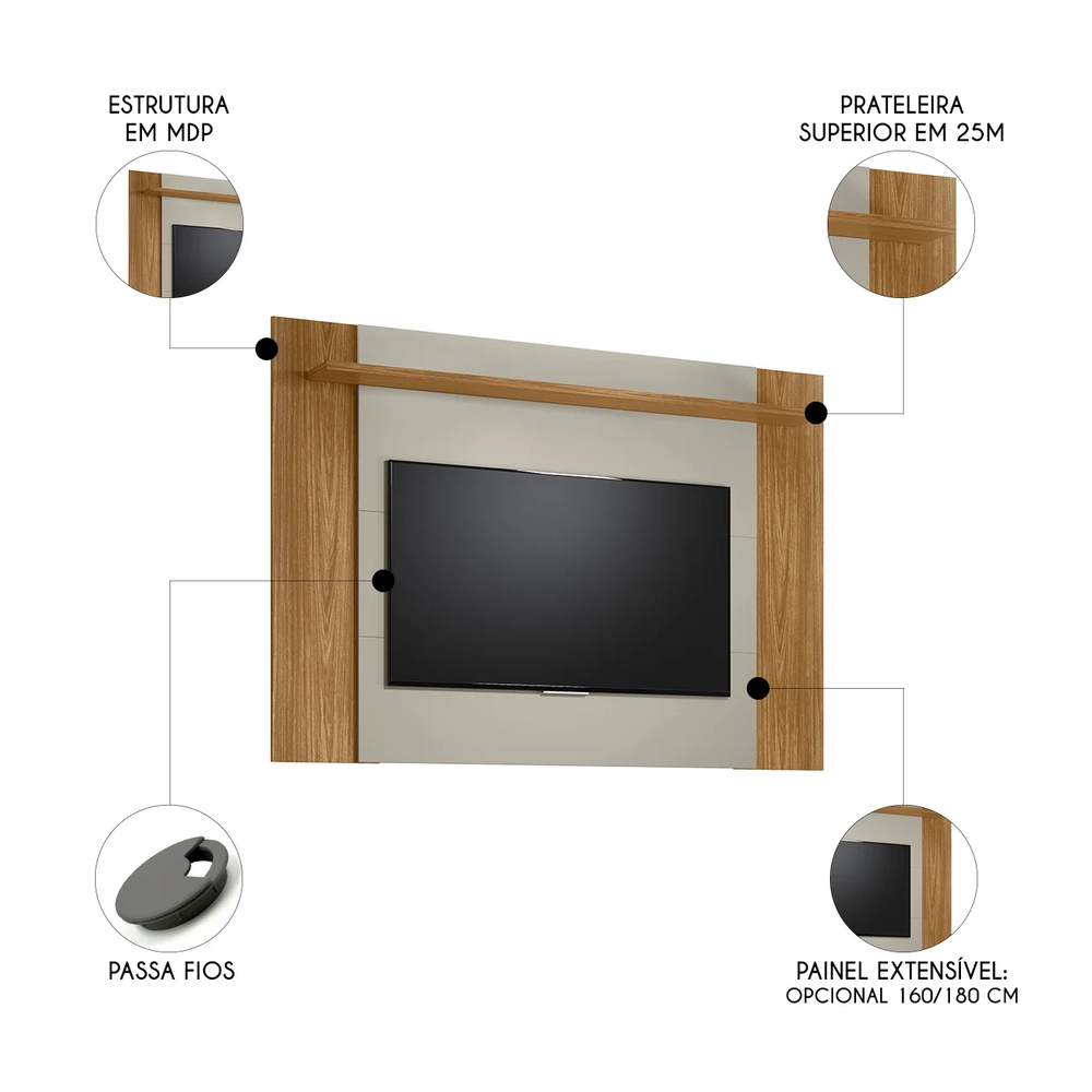 Painel TV 55 Pol Extensível até 180cm Lana Nature/Off Flex L06 - Mpozenato