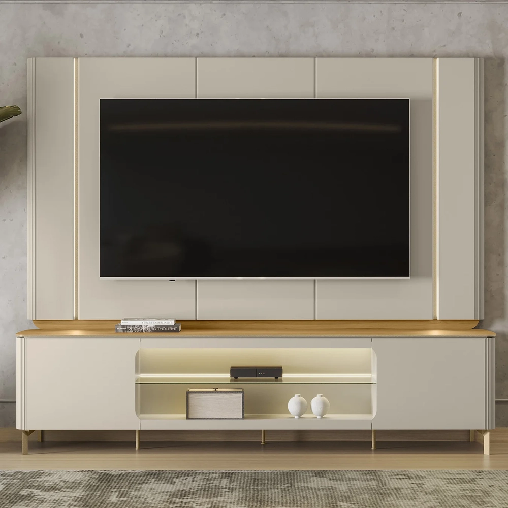 Painel TV 75 Pol e Rack 239cm com LED Martan Tauari/Off Flex L06 - Mpozenato