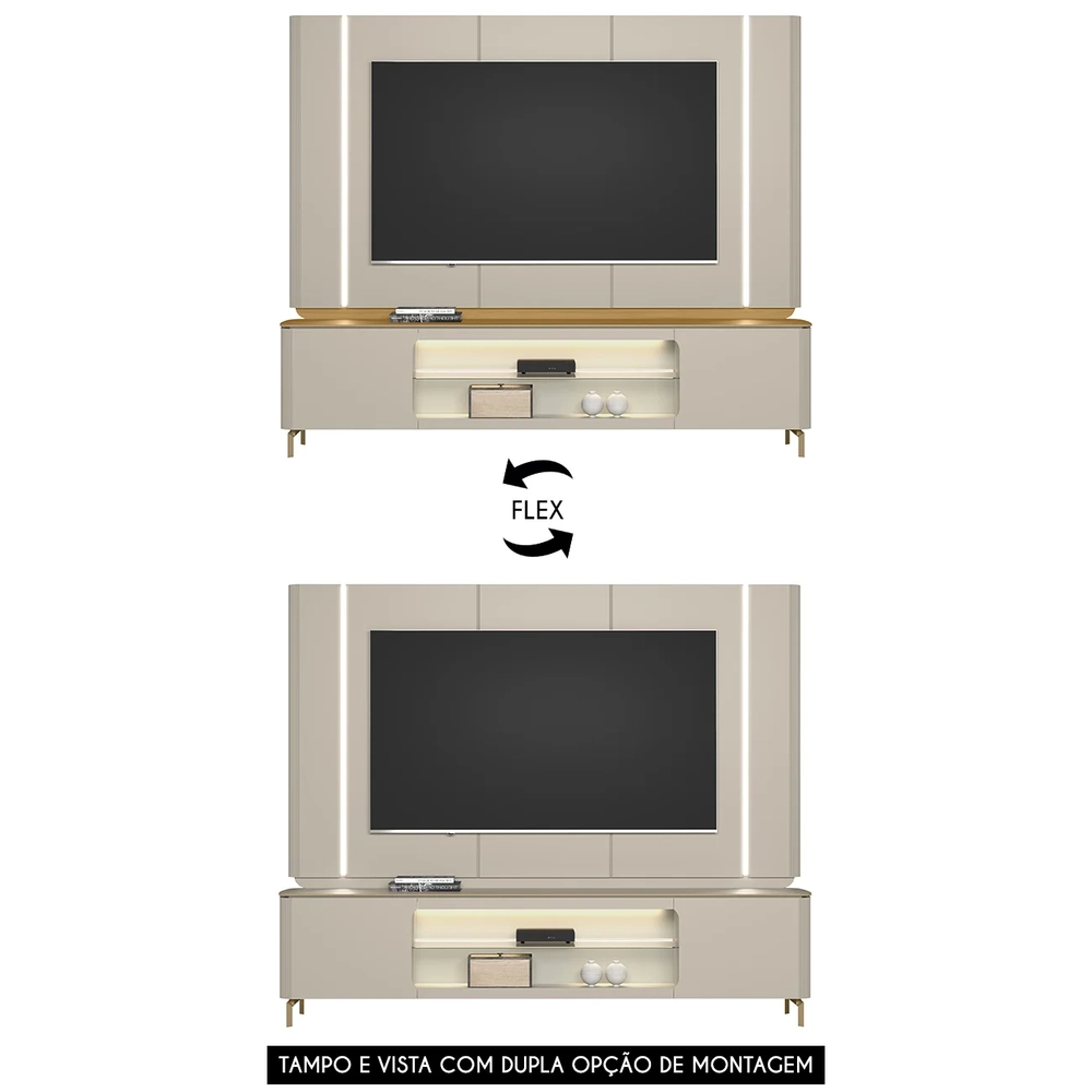 Painel TV 75 Pol e Rack 239cm com LED Martan Tauari/Off Flex L06 - Mpozenato