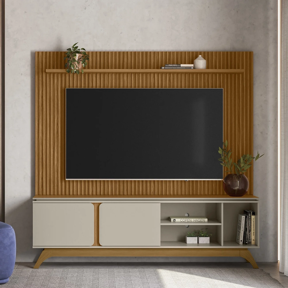 Painel TV 75 Pol Benty e Rack Bancada 200cm Nice Nature/Off L06 - Mpozenato