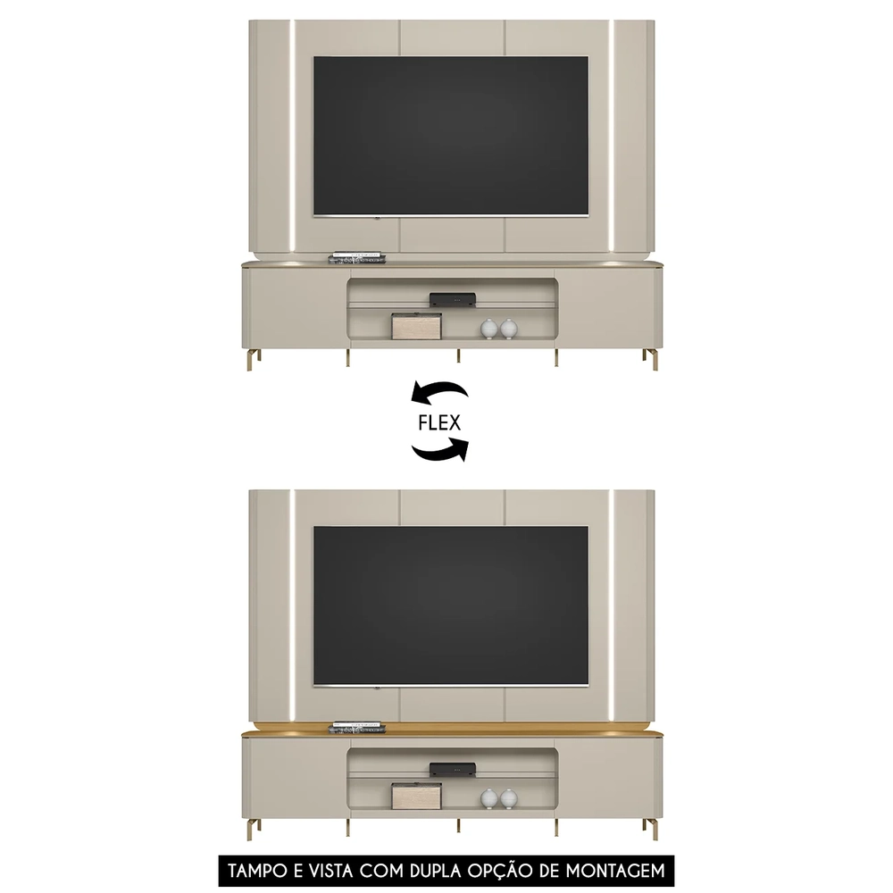 Painel TV 75 Pol e Rack Bancada 239cm Martan Tauari/Off Flex L06 - Mpozenato