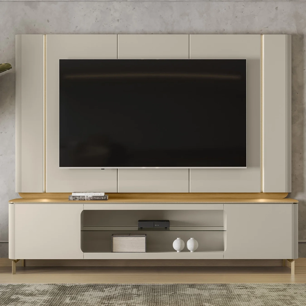 Painel TV 75 Pol e Rack Bancada 239cm Martan Tauari/Off Flex L06 - Mpozenato