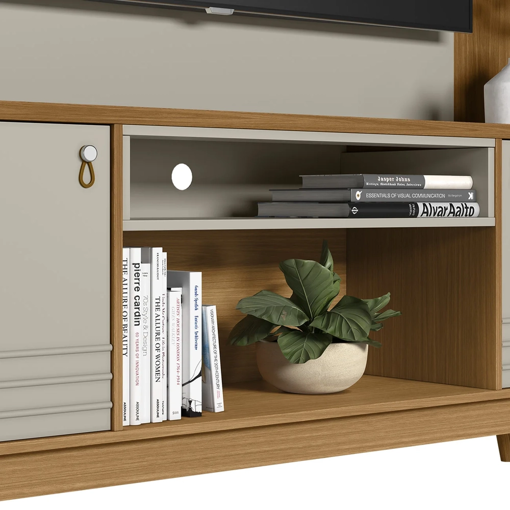 Painel TV 55 Pol Lana e Rack 180cm Color Nature/Off Flex L06 - Mpozenato