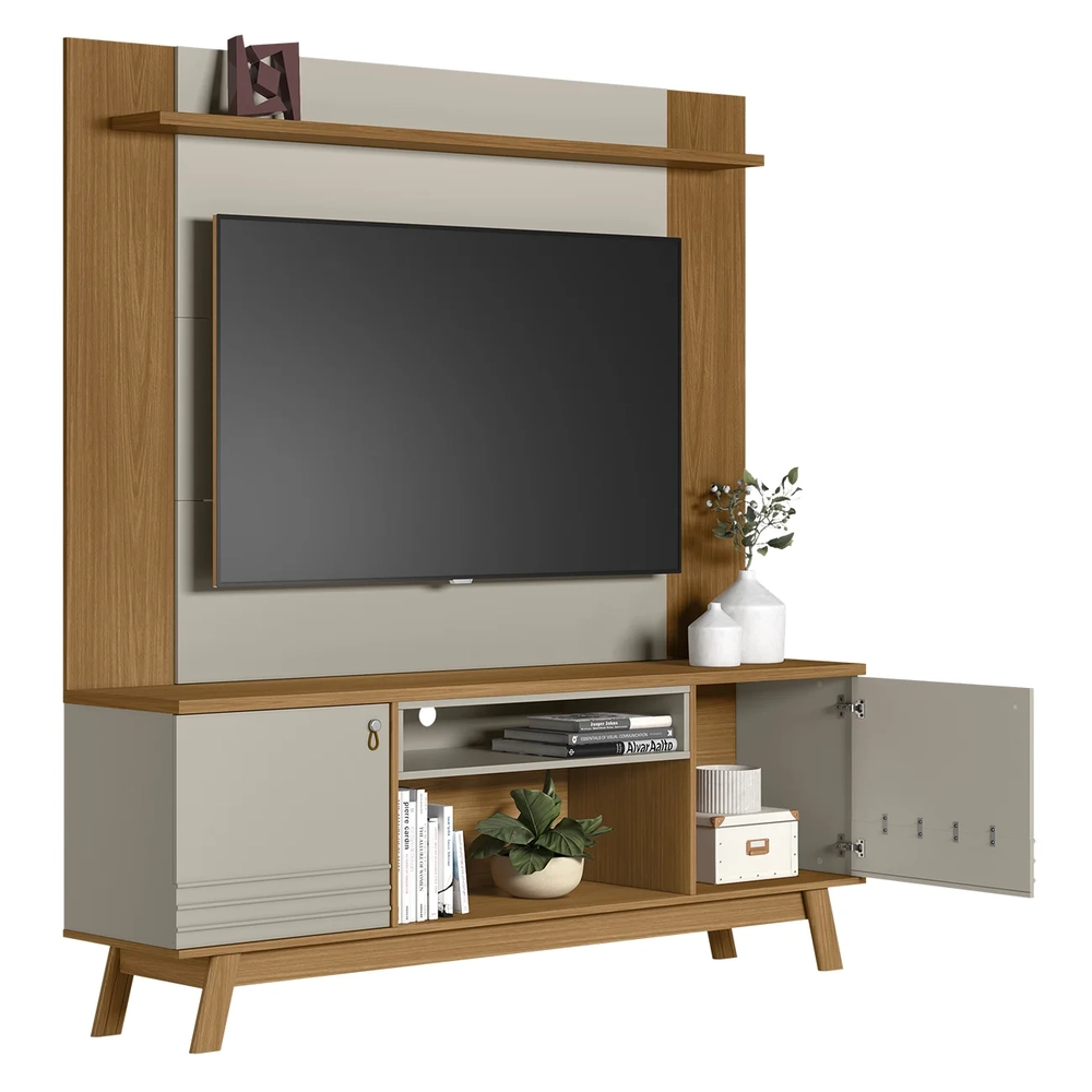 Painel TV 55 Pol Lana e Rack 180cm Color Nature/Off Flex L06 - Mpozenato