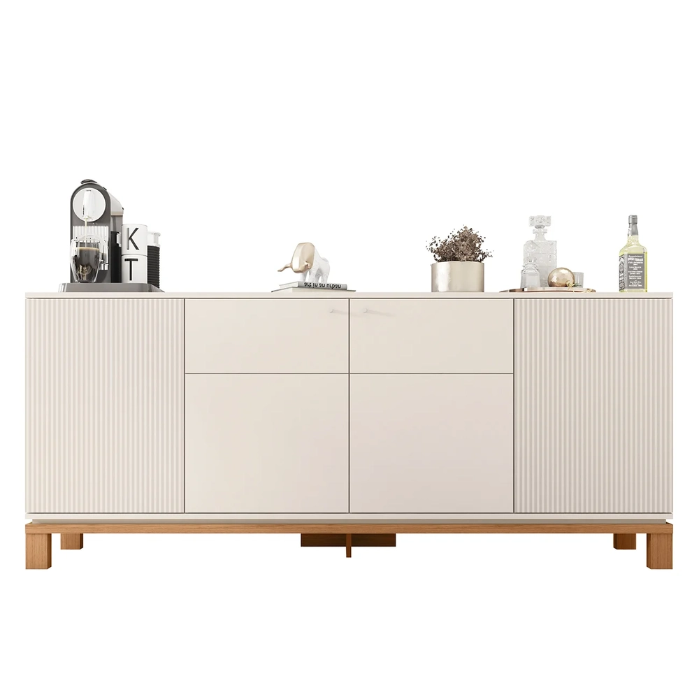 Buffet Aparador e Cristaleira com LED Lucca Off White/Freijó C01 - Mpozenato