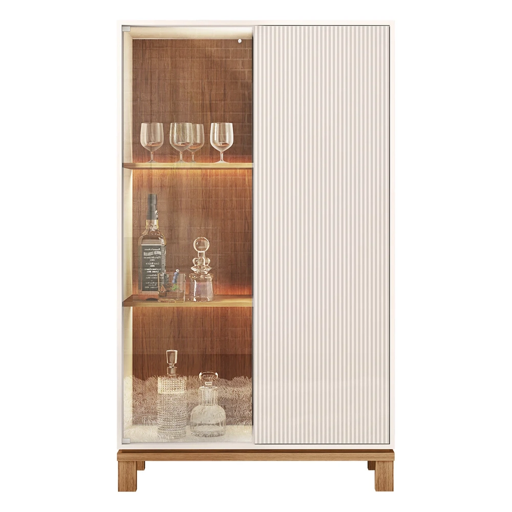 Buffet Aparador e Cristaleira com LED Lucca Off White/Freijó C01 - Mpozenato