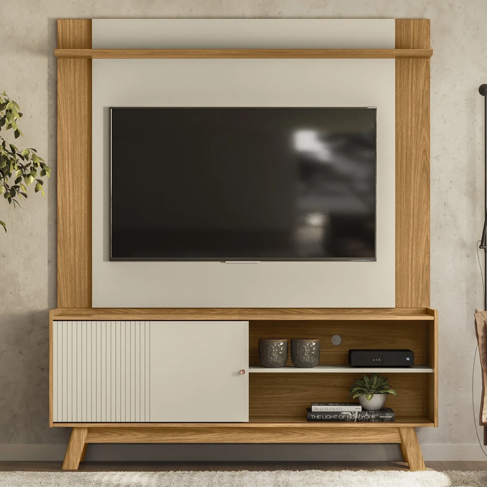Painel TV 55 Pol Lana e Rack 160cm Arum Nature/Off Flex L06 - Mpozenato
