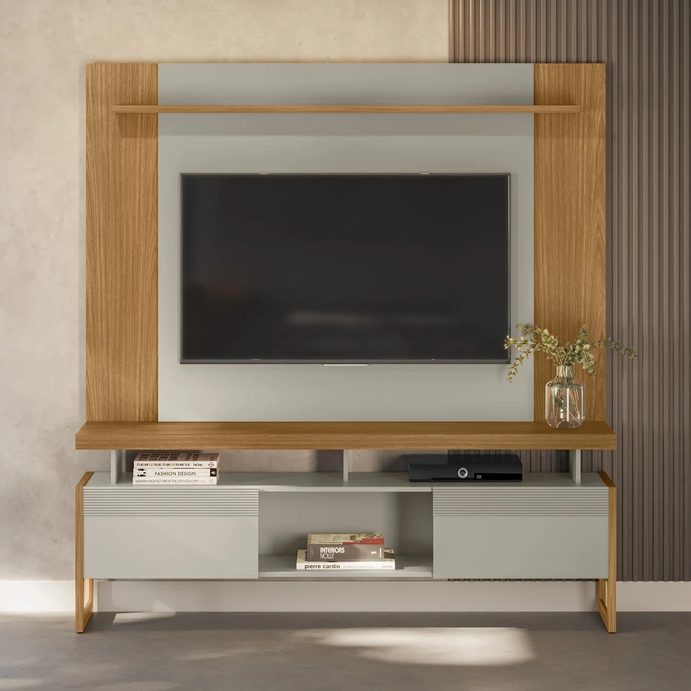 Painel TV 55 Pol Lana e Rack 180cm Agata Nature/Off Flex L06 - Mpozenato