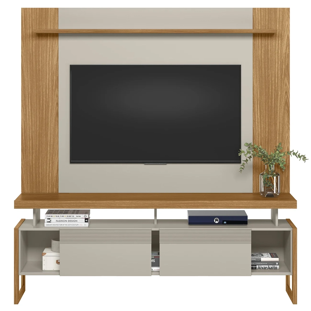 Painel TV 55 Pol Lana e Rack 180cm Agata Nature/Off Flex L06 - Mpozenato