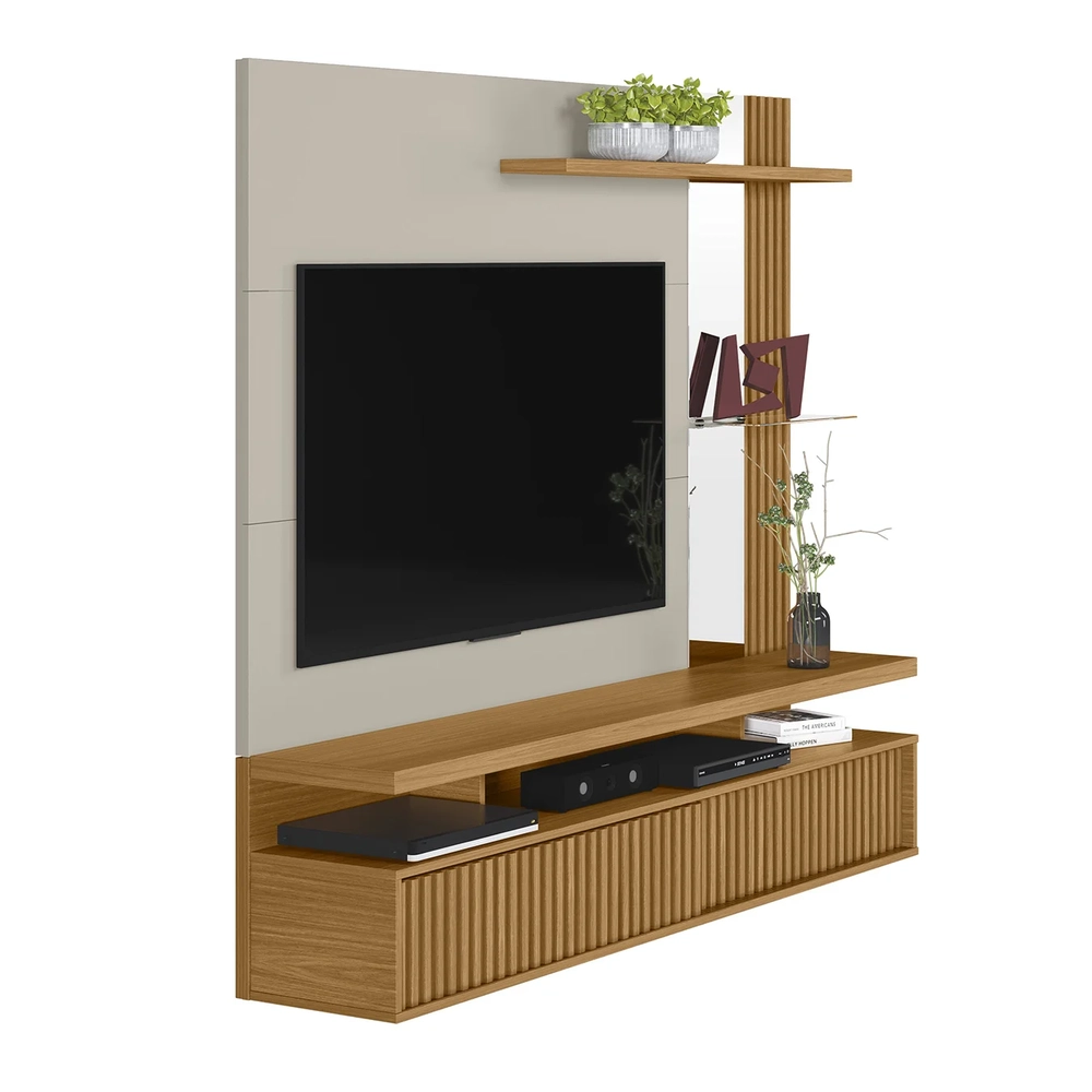 Painel TV 60 Pol e Bancada Suspensa Cherry Nature/Off L06 - Mpozenato