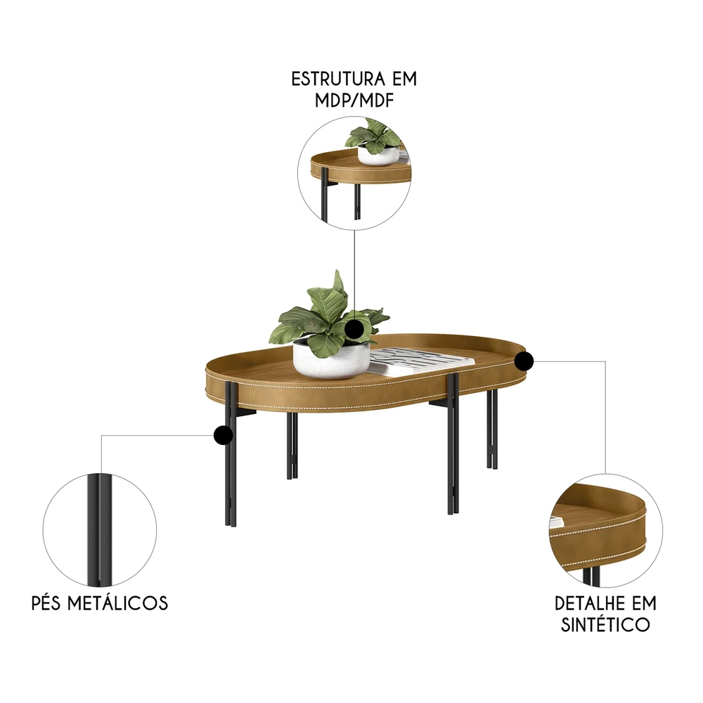 Mesa de Centro Para Sala Estilo Industrial Ville Caramelo L06 - Mpozenato