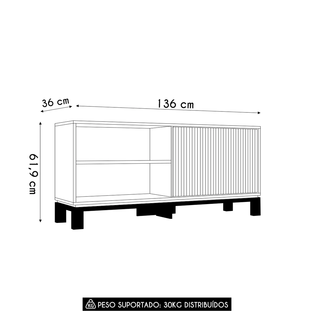 Rack Bancada Para TV 45 Pol 136cm Lucca Off White/Freijó C01 - Mpozenato