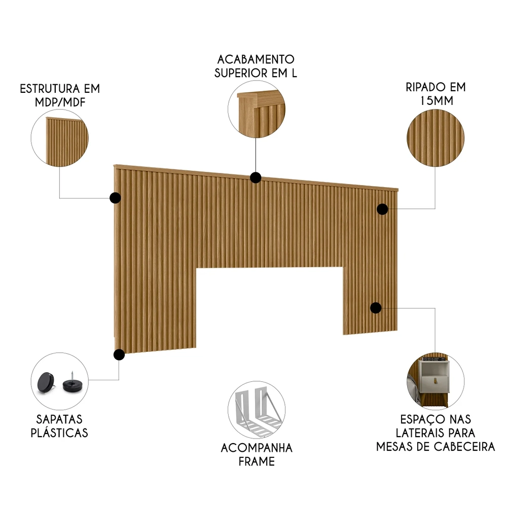 Cabeceira Casal e Queen Painel Ripado 241cm Palmeira Nature L06 - Mpozenato