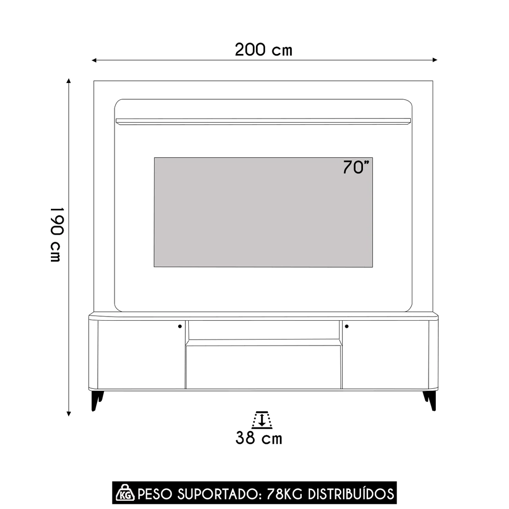 Estante Painel Para TV 70 Pol 200cm Malik Tauari/Off L06 - Mpozenato