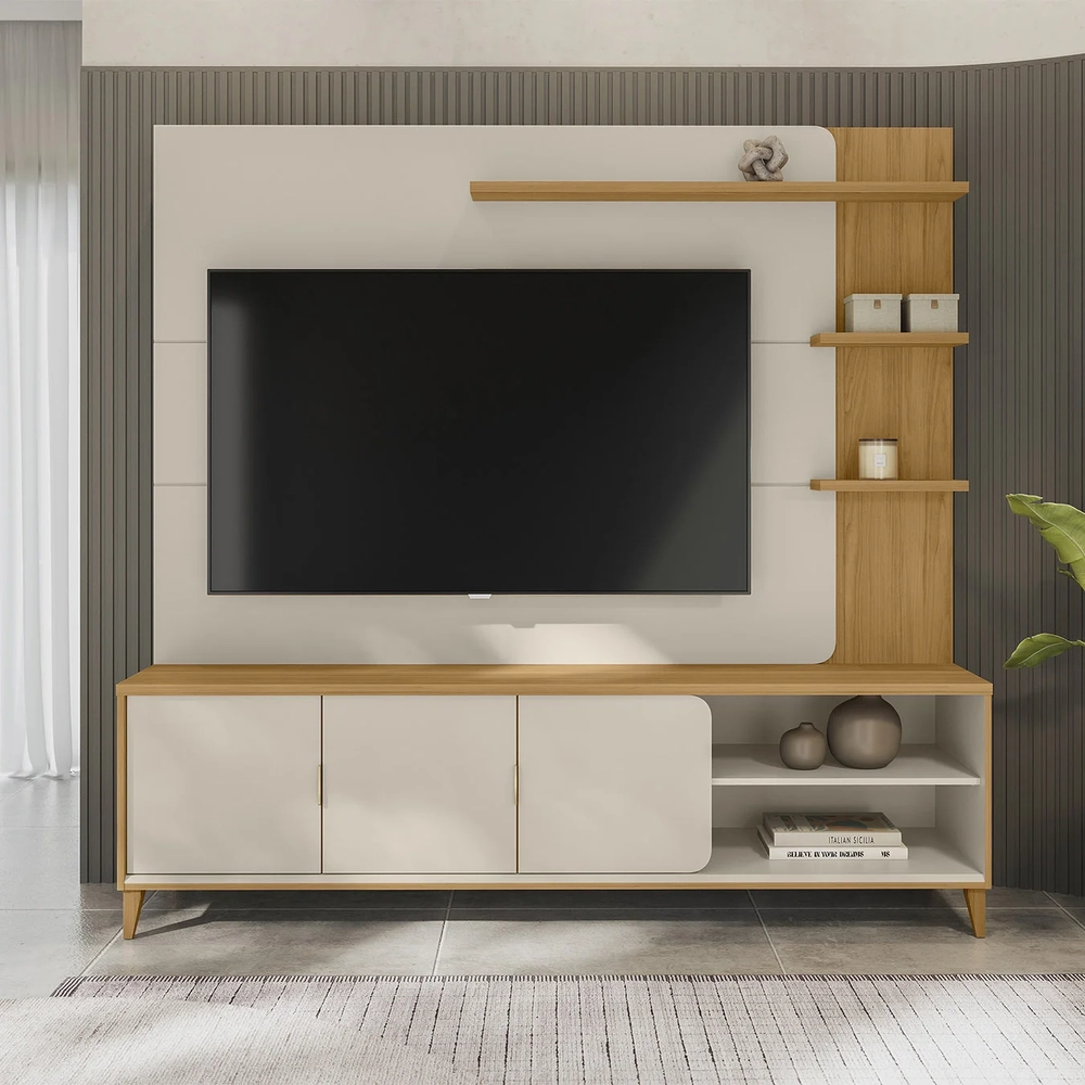 Estante Painel Para TV 70 Pol 200cm Apollo Tauari/Off L06 - Mpozenato