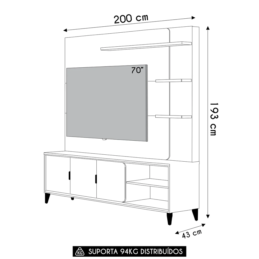 Estante Painel Para TV 70 Pol 200cm Apollo Tauari/Off L06 - Mpozenato