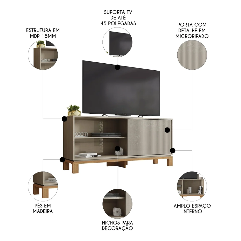 Rack Bancada Para TV 45 Pol 136cm Lucca Areia/Freijó C01 - Mpozenato