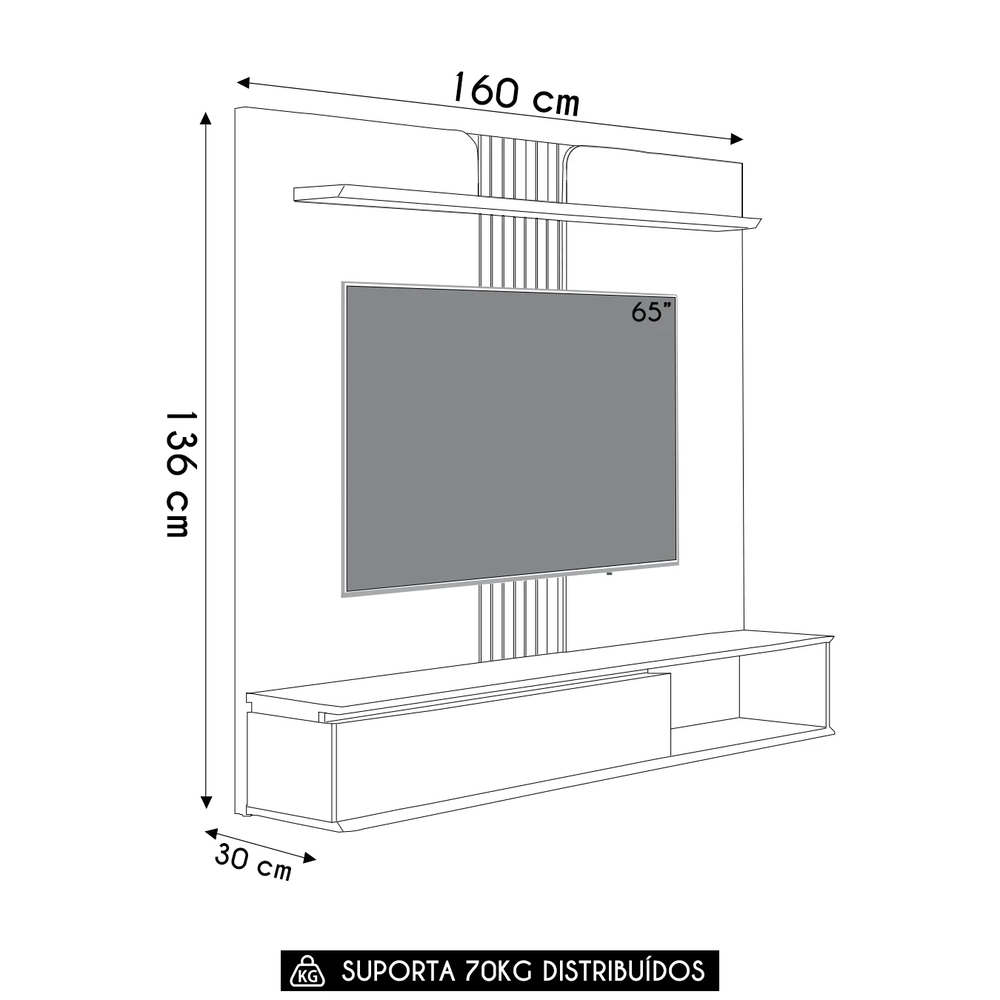 Painel TV 65 Pol e Bancada Suspensa Illumi Tauari/Off L06 - Mpozenato