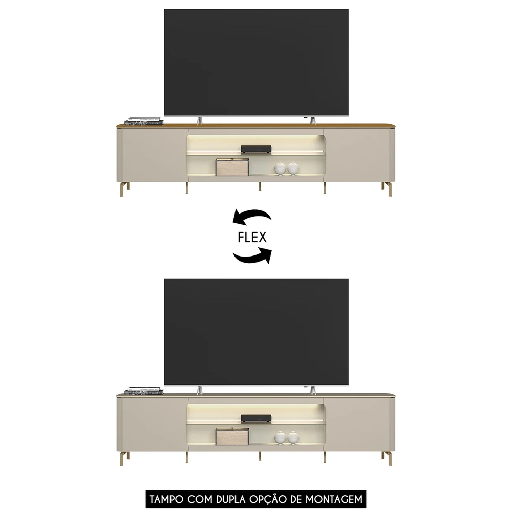 Rack Bancada TV 85 Pol 239cm com LED Martan Tauari/Off Flex L06 - Mpozenato