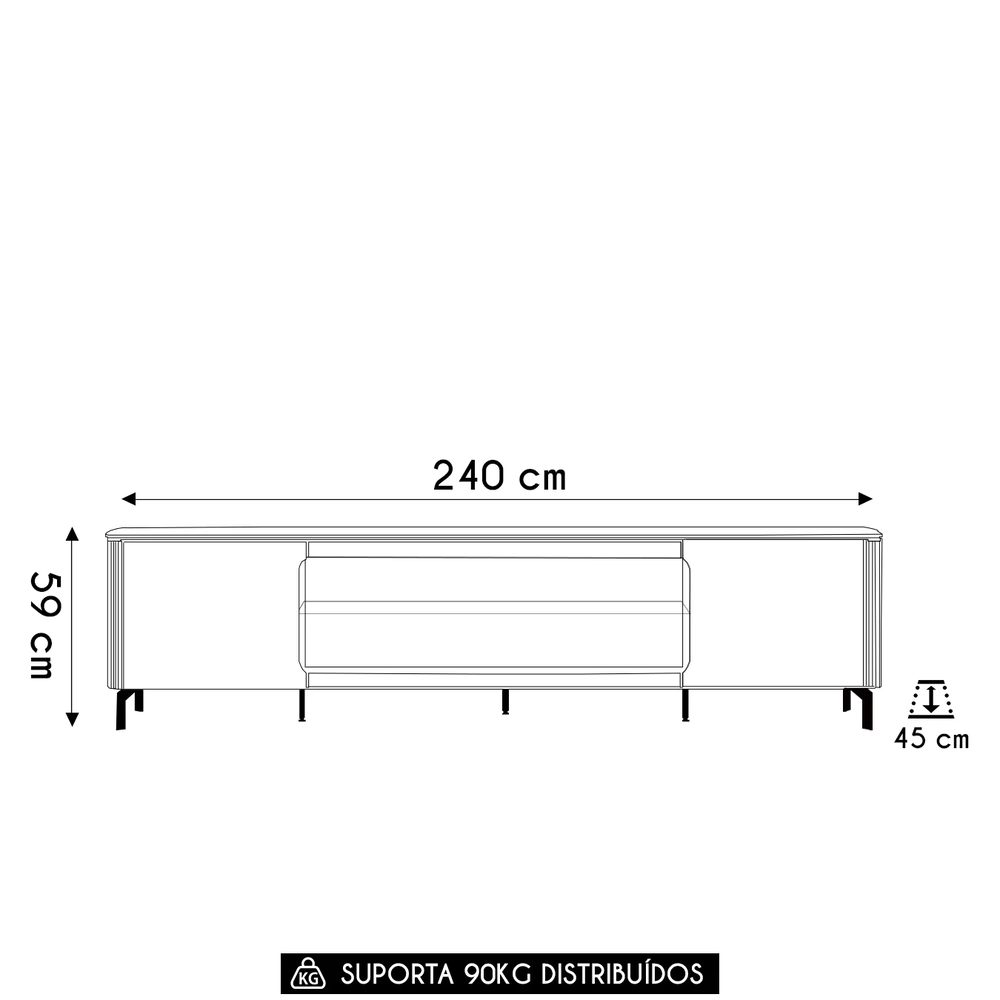 Rack Bancada TV 85 Pol 239cm com LED Martan Tauari/Off Flex L06 - Mpozenato