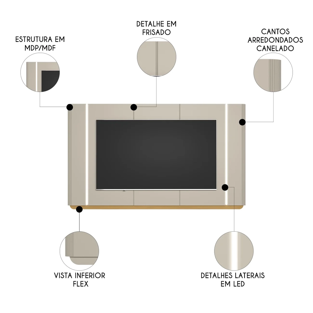 Painel TV 75 Pol 239cm com LED Martan Tauari/Off Flex L06 - Mpozenato