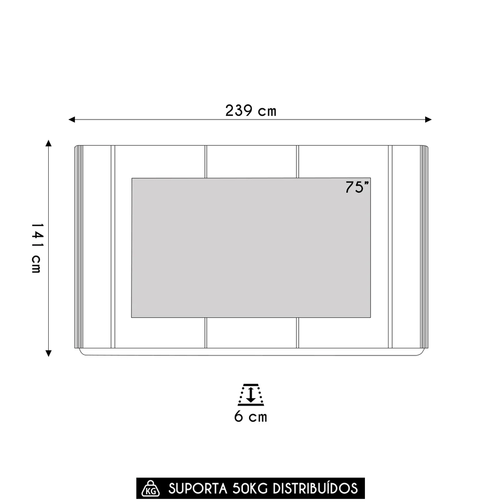Painel TV 75 Pol 239cm com LED Martan Tauari/Off Flex L06 - Mpozenato