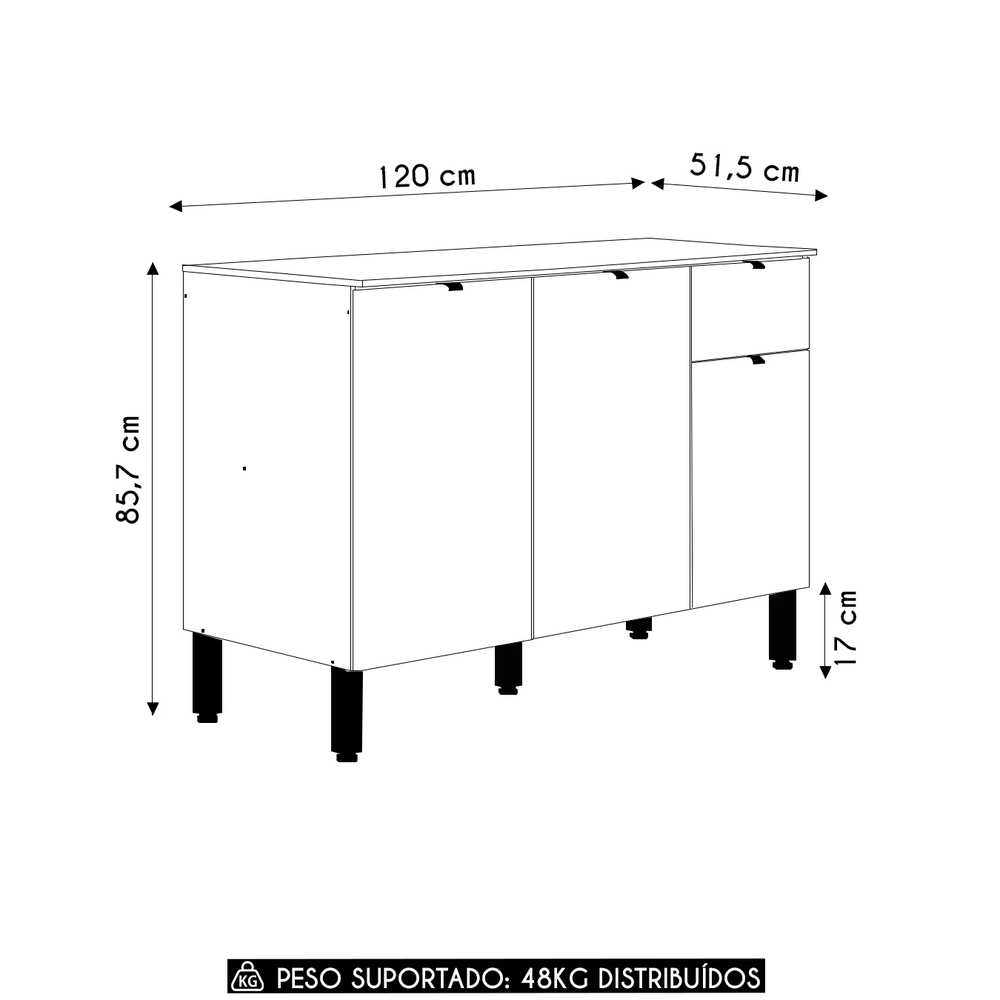 Balcão de Cozinha Com Tampo 120cm Laura Plus Soft/Freijó Z06 - Mpozenato