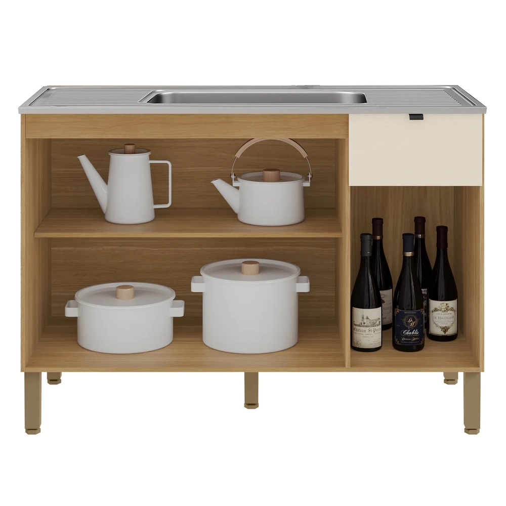 Balcão de Cozinha Com Pia 120cm Laura Plus Soft/Freijó Z06 - Mpozenato