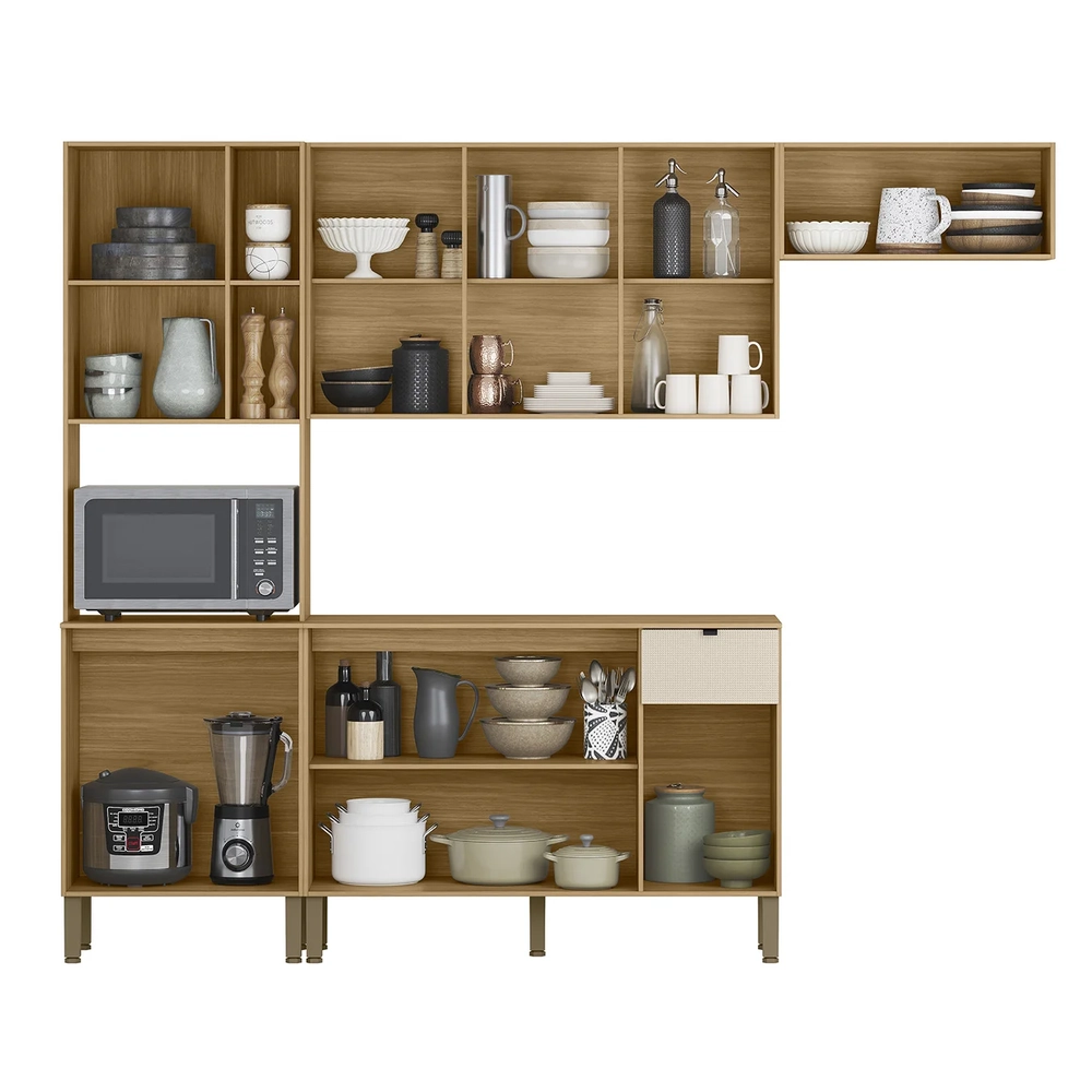 Cozinha Compacta Com Balcão 251cm Laura Plus Soft/Freijó Z06 - Mpozenato