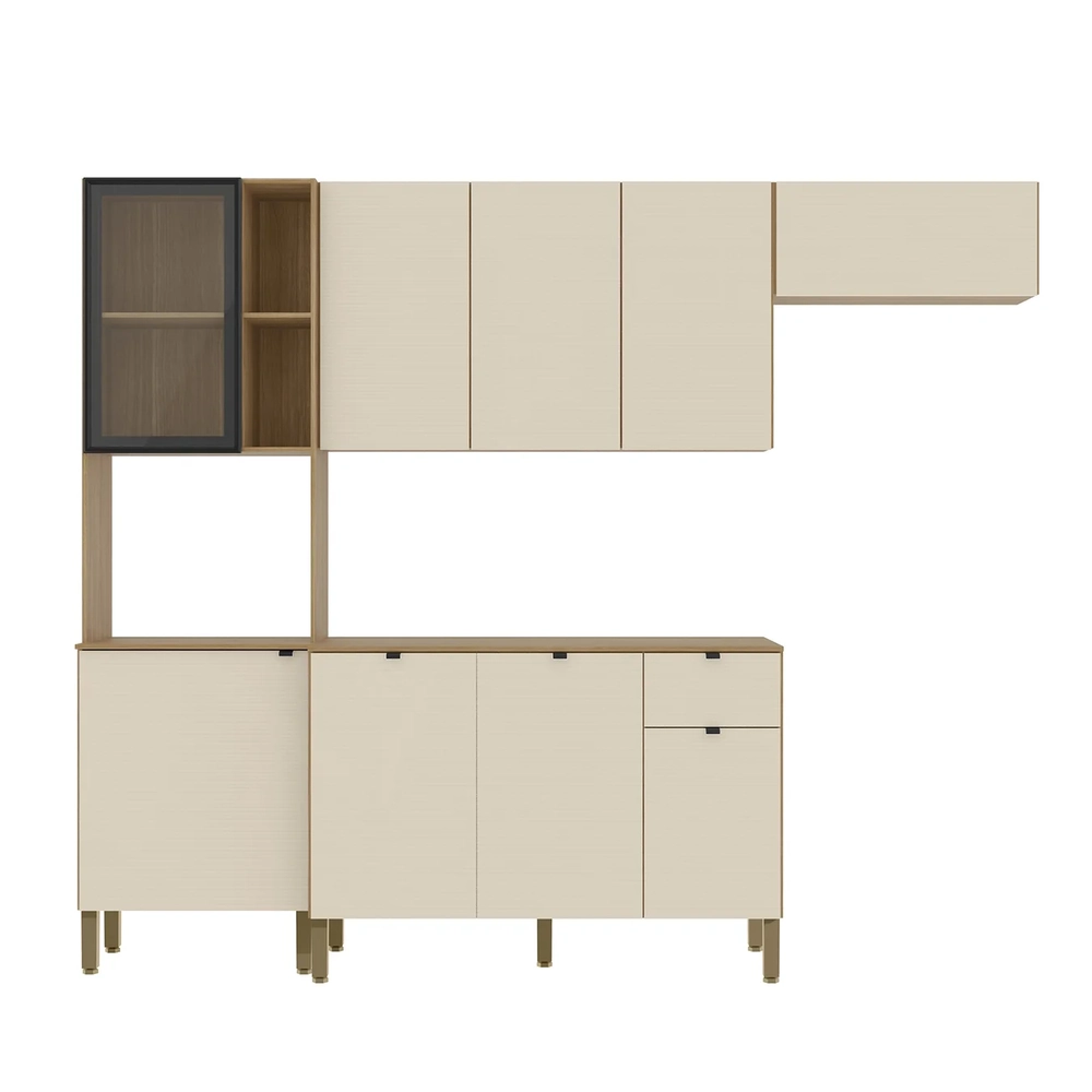 Cozinha Compacta Com Balcão 251cm Laura Plus Soft/Freijó Z06 - Mpozenato