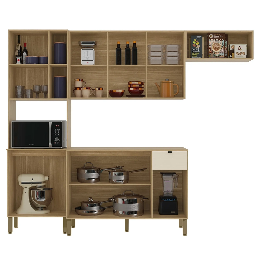 Cozinha Compacta Com Balcão 251cm Laura Plus Freijó/Soft Z06 - Mpozenato