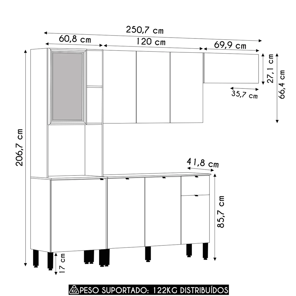Cozinha Compacta Com Balcão 251cm Laura Plus Freijó/Soft Z06 - Mpozenato