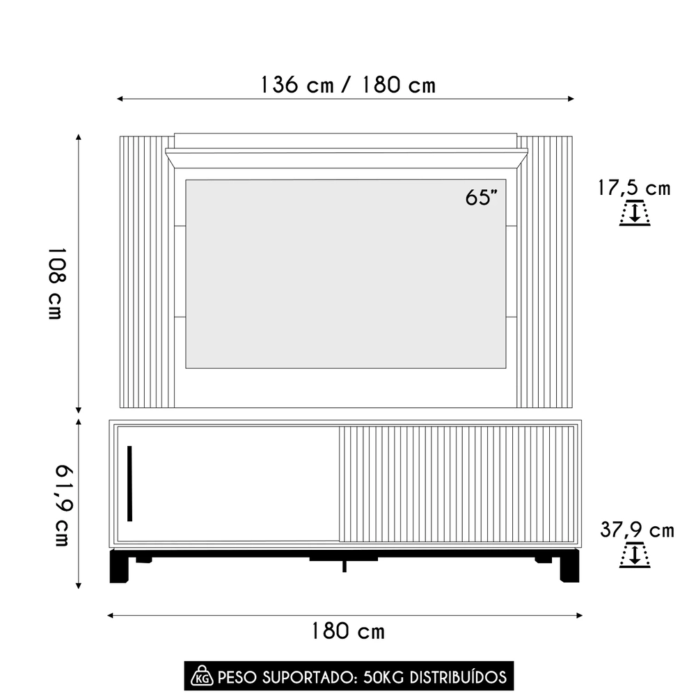 Painel Para TV 65 Pol e Rack Bancada 180cm Lucca Areia/Freijó C01 - Mpozenato