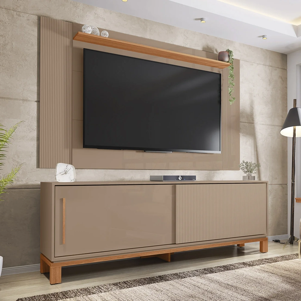 Painel Para TV 65 Pol e Rack Bancada 180cm Lucca Areia/Freijó C01 - Mpozenato
