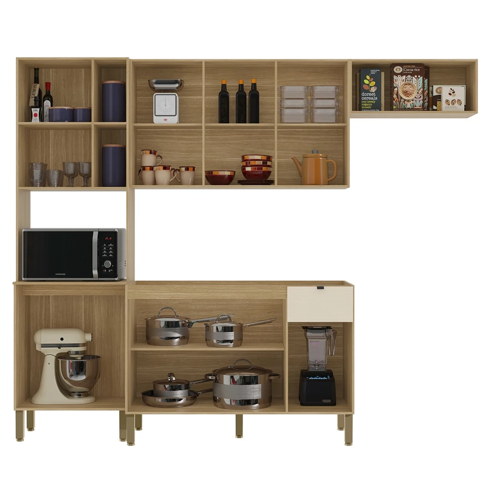 Cozinha Compacta Balcão Sem Tampo Laura Plus Soft/Freijó Z06 - Mpozenato