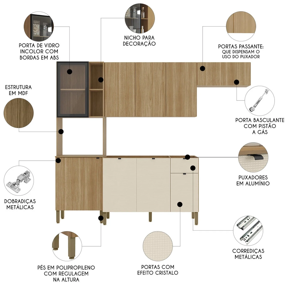 Cozinha Compacta Balcão Sem Tampo Laura Plus Freijó/Soft Z06 - Mpozenato