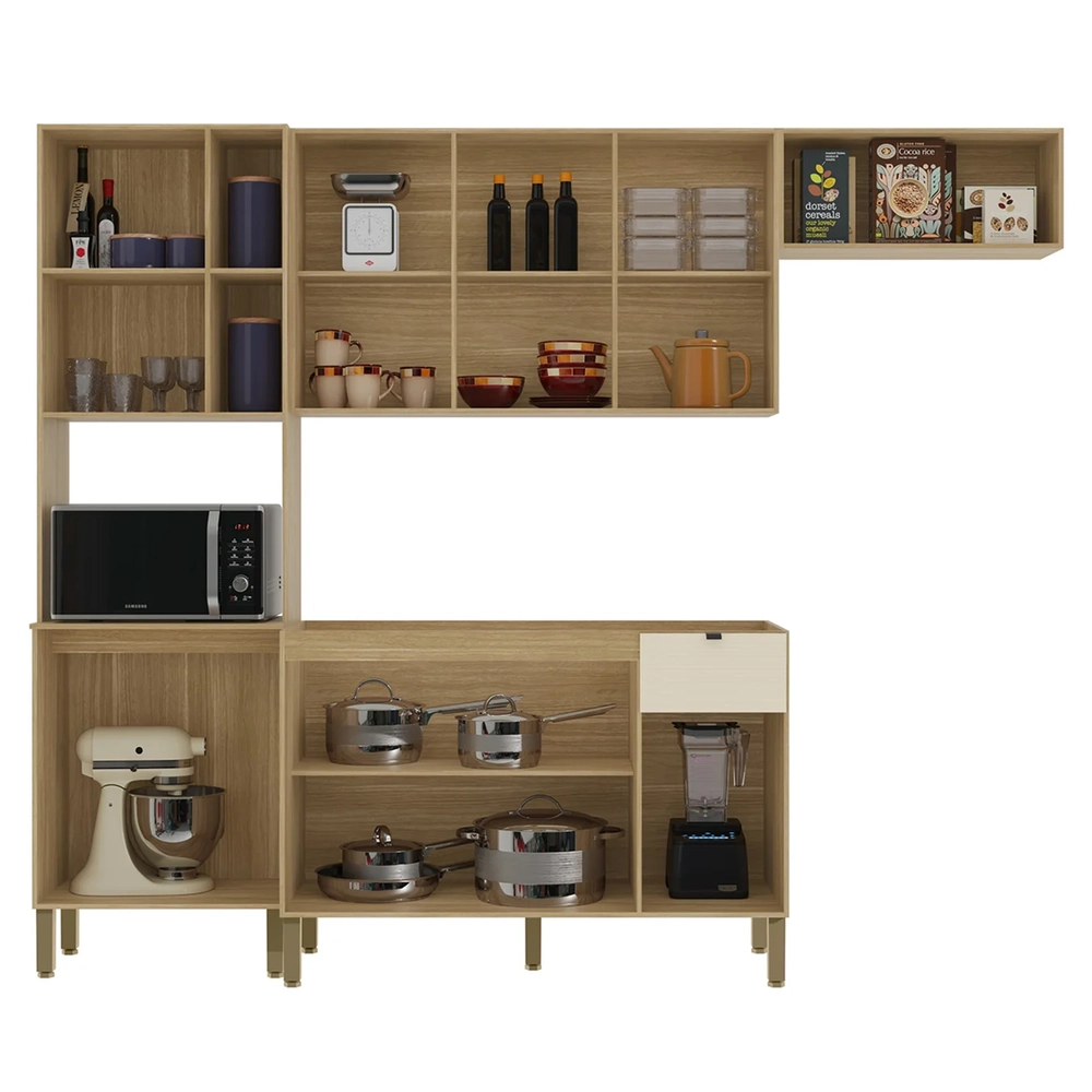 Cozinha Compacta Balcão Sem Tampo Laura Plus Freijó/Soft Z06 - Mpozenato