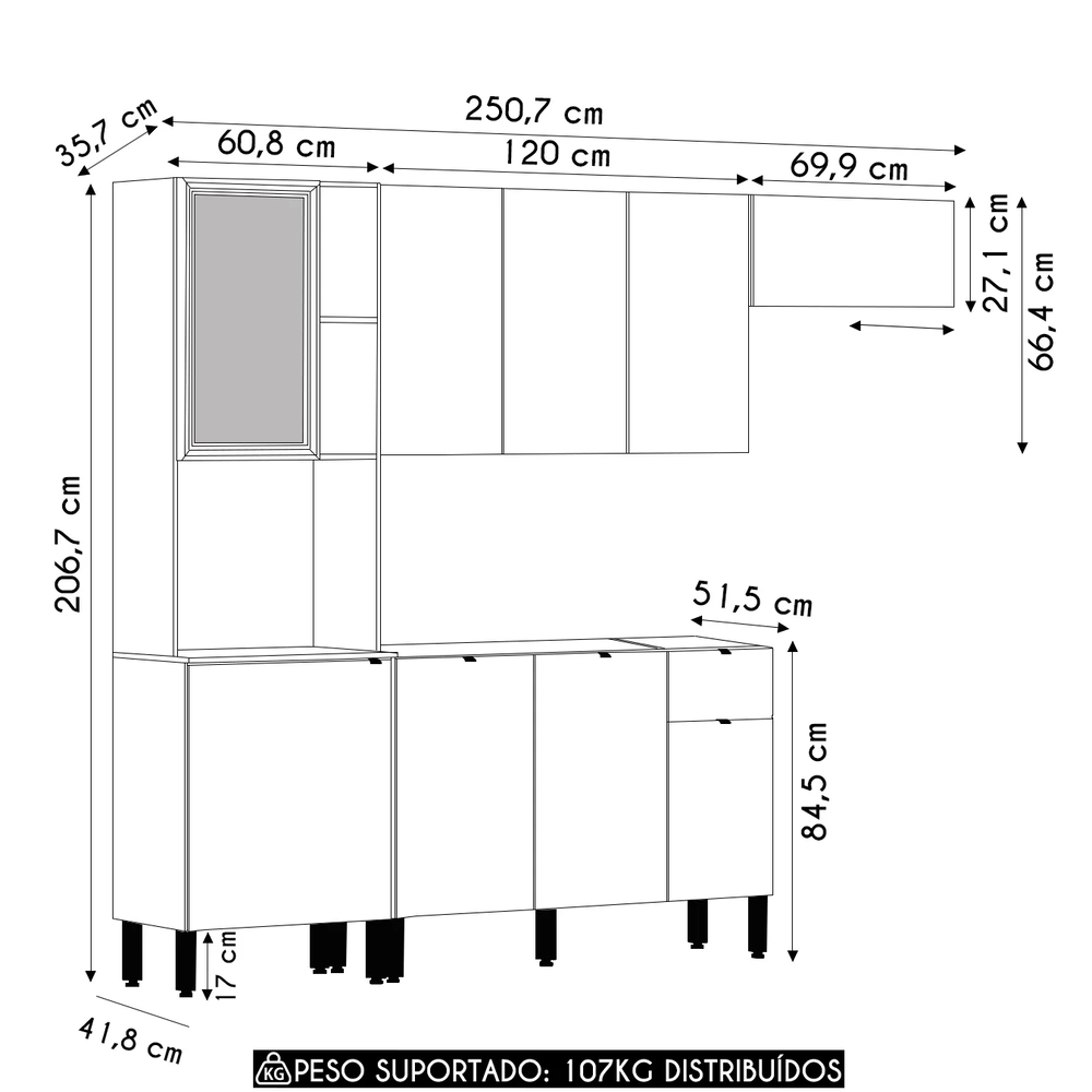 Cozinha Compacta Balcão Sem Tampo Laura Plus Freijó/Soft Z06 - Mpozenato
