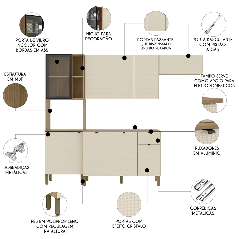 Cozinha Compacta Balcão Com Tampo 120cm Laura Plus Soft/Freijó Z06 - Mpozenato